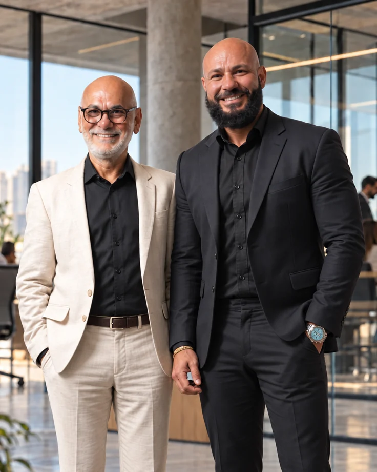 Fundador e CEO da Arquivo, pai e filho, lado a lado num escritório envidraçado